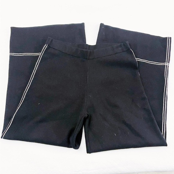 Zara Wide Leg Cropped Pants Black White Trim SZ L - Picture 3 of 8